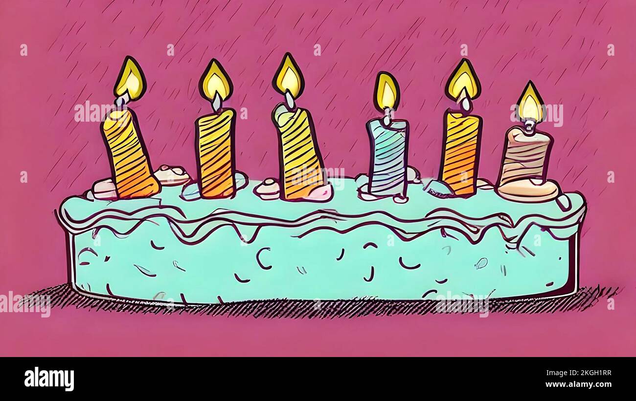 Illustrated Birthday cake drawing, background, celebration for new age