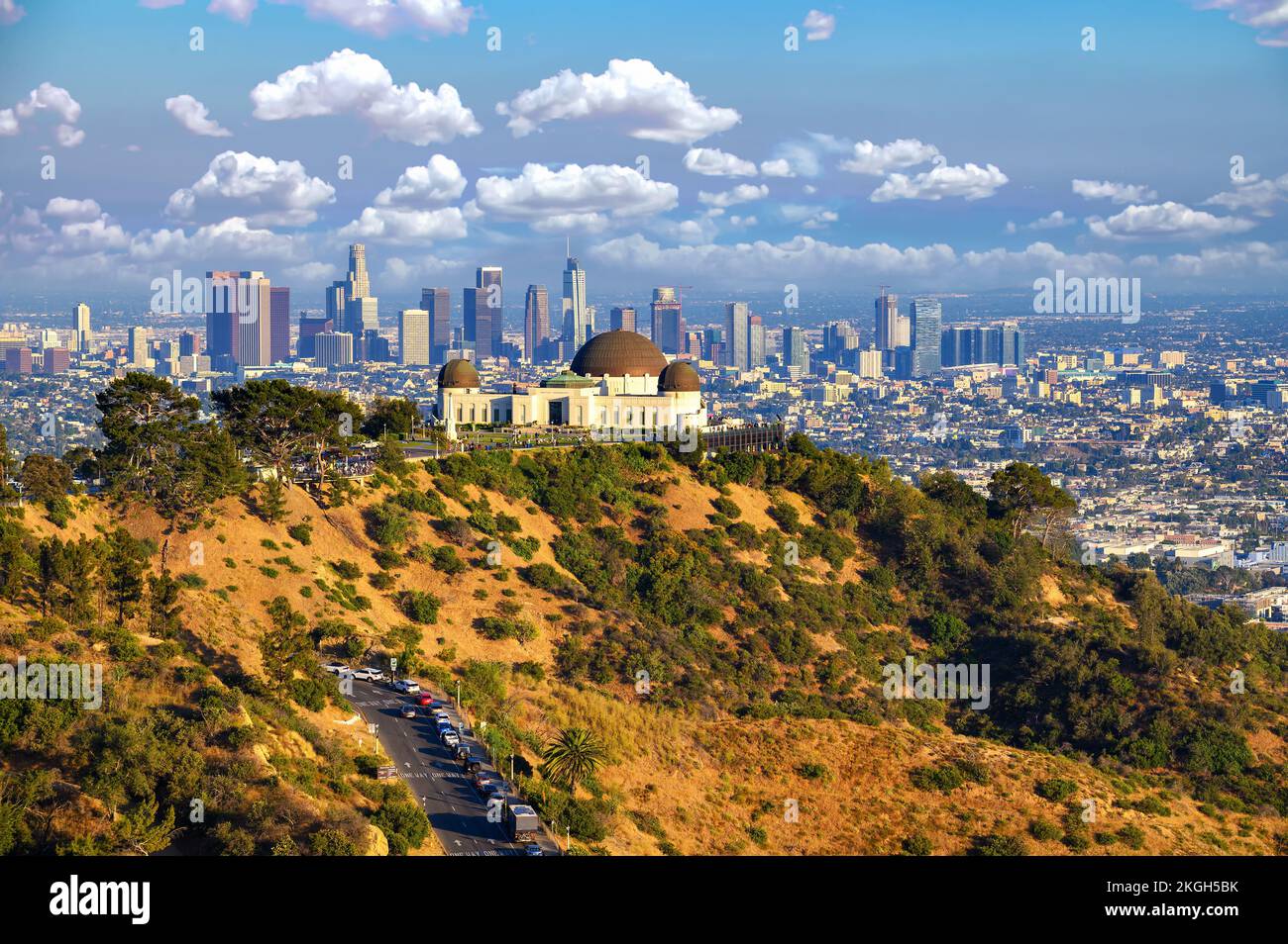 Griffith Observatory and Los Angeles skyline Stock Photo