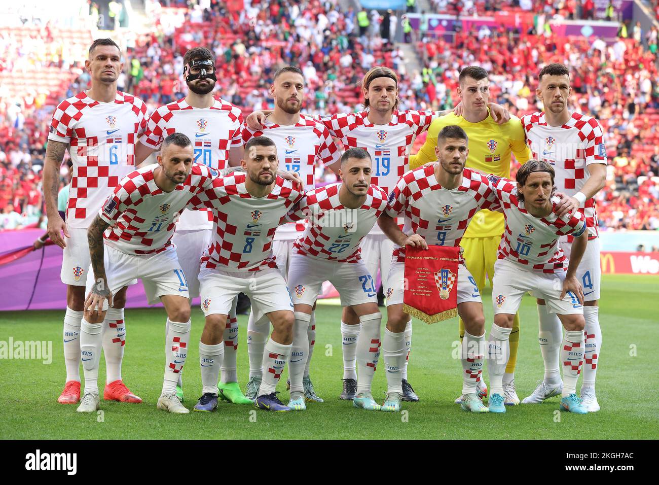 Al Khor, Qatar.November 23, 2022, Croatia players line up for a team photo prior to the FIFA World Cup Qatar 2022 Group F match between Morocco and Croatia at Al Bayt Stadium on November 23, 2022 in Al Khor, Qatar. Photo by Goran Stanzl/PIXSELL Stock Photo