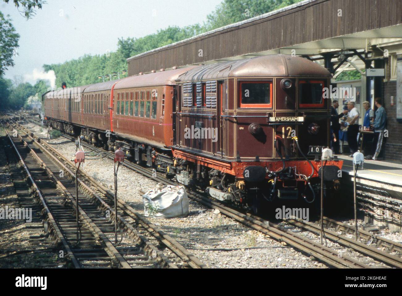 'Steam on the Met' 1989, Metropolitan Railway Electric Locomotive No.12 'Sarah Siddons' Watford tube station, Watford, Hertfordshire, UK Stock Photo