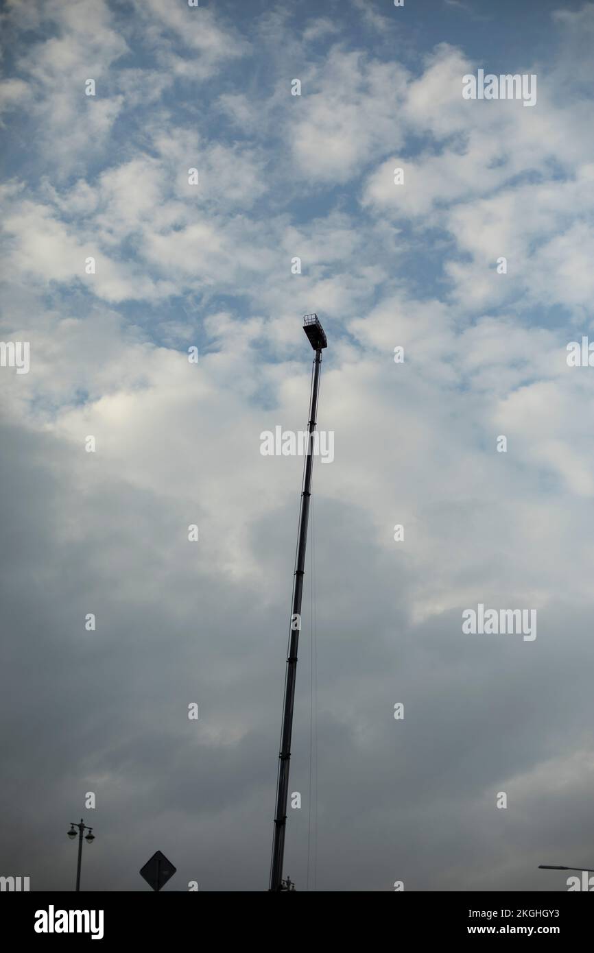 High lift with platform. Shooting at altitude. Long telescopic pole