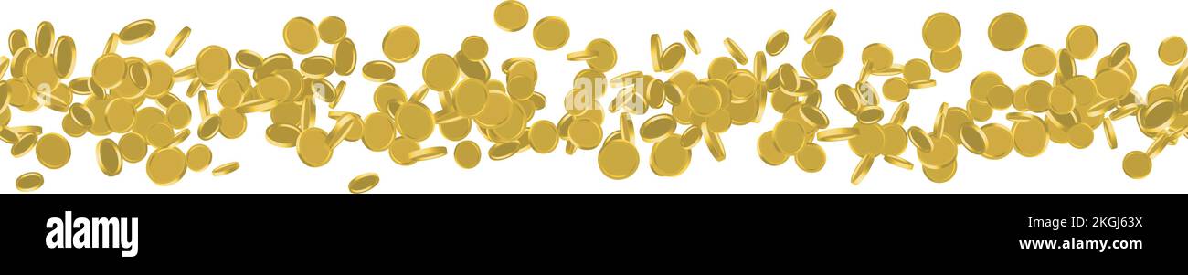 Falling gold coins on white. Golden rain of coins seamless pattern. Jackpot, success concept. Trendy investment pattern. Can be used for ad, poster, b Stock Vector