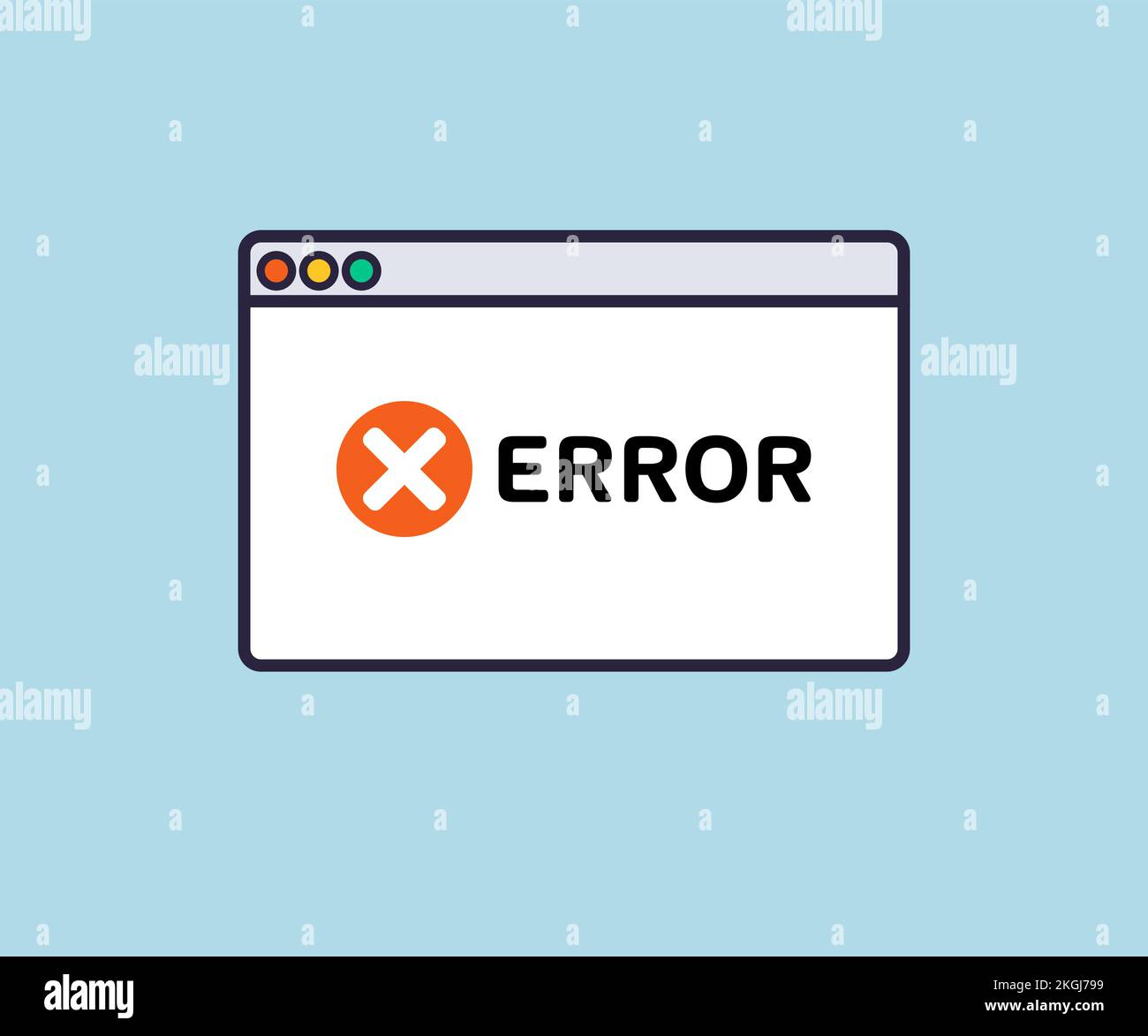 The attention icon. Error message computer window alert popup logo design. Simple Browser window. Error page design template. Error file not found. Stock Vector