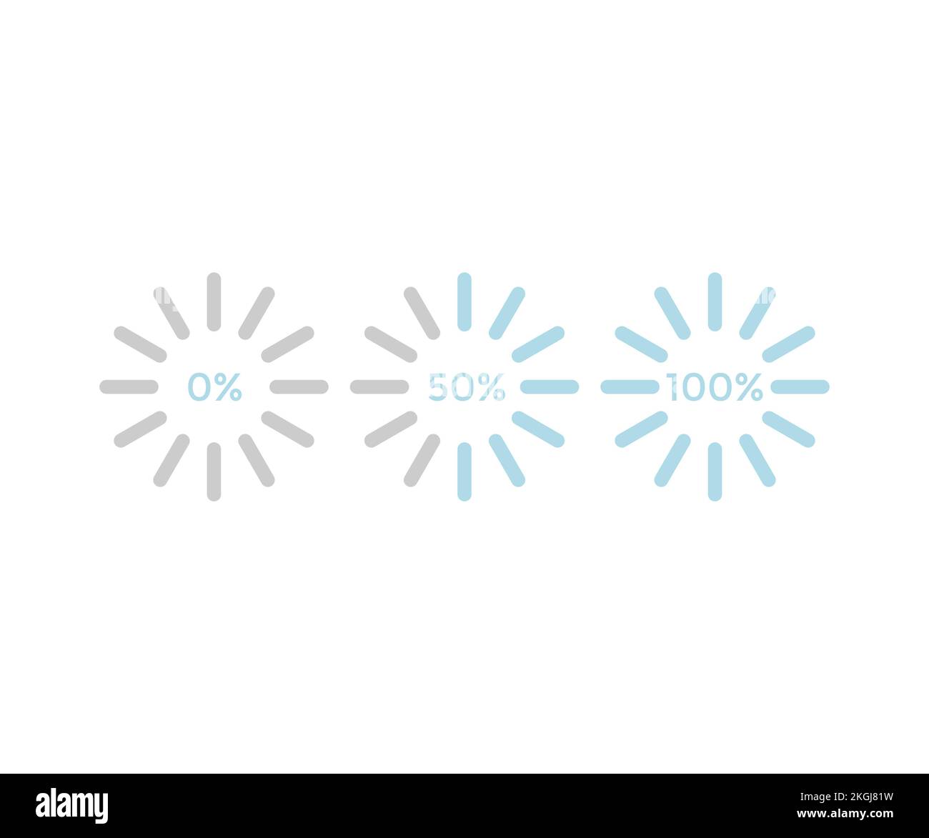 Loading indicator. Progress bar. Percentage meter. UI, User interface. Loading symbol logo design. Download process. Circle icons set. Stock Vector