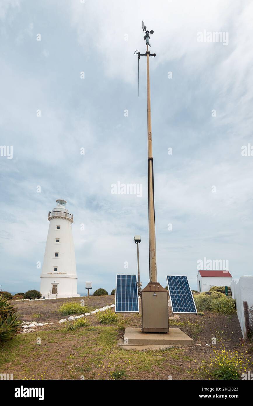 Solarpowered weather station with lighthouse on a day at Cape