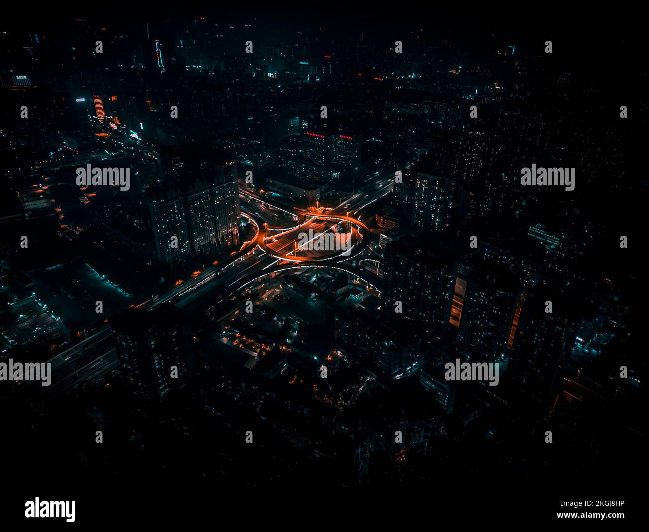 An aerial of 25 de Mayo night view with lights and building silhouettes