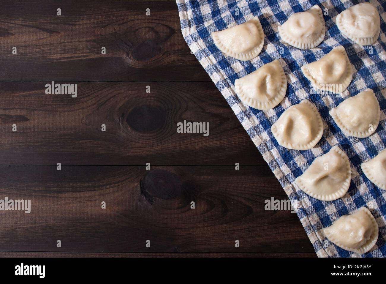 raw polish dumplings on the table Stock Photo