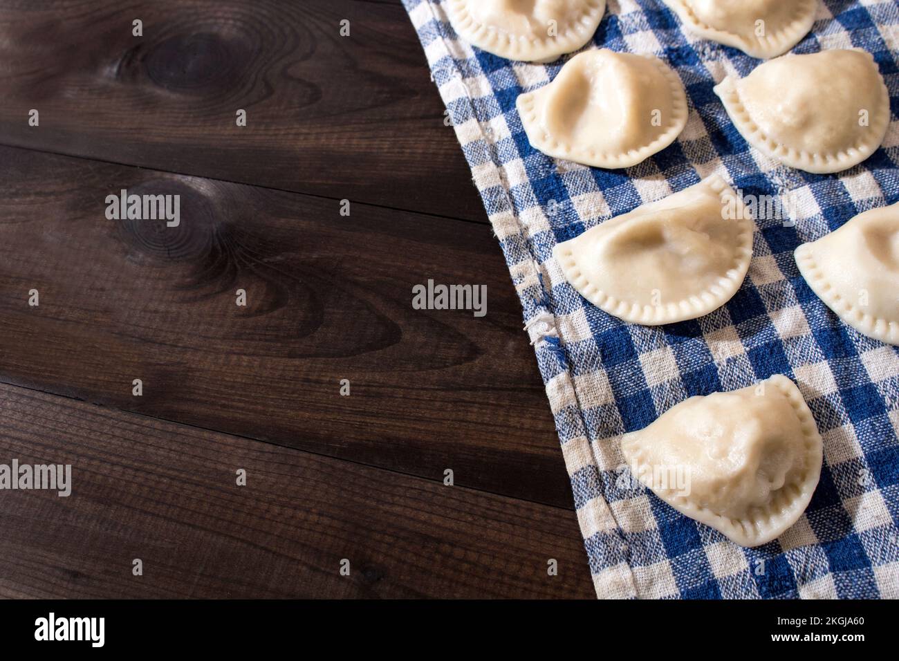 raw polish dumplings on the table Stock Photo