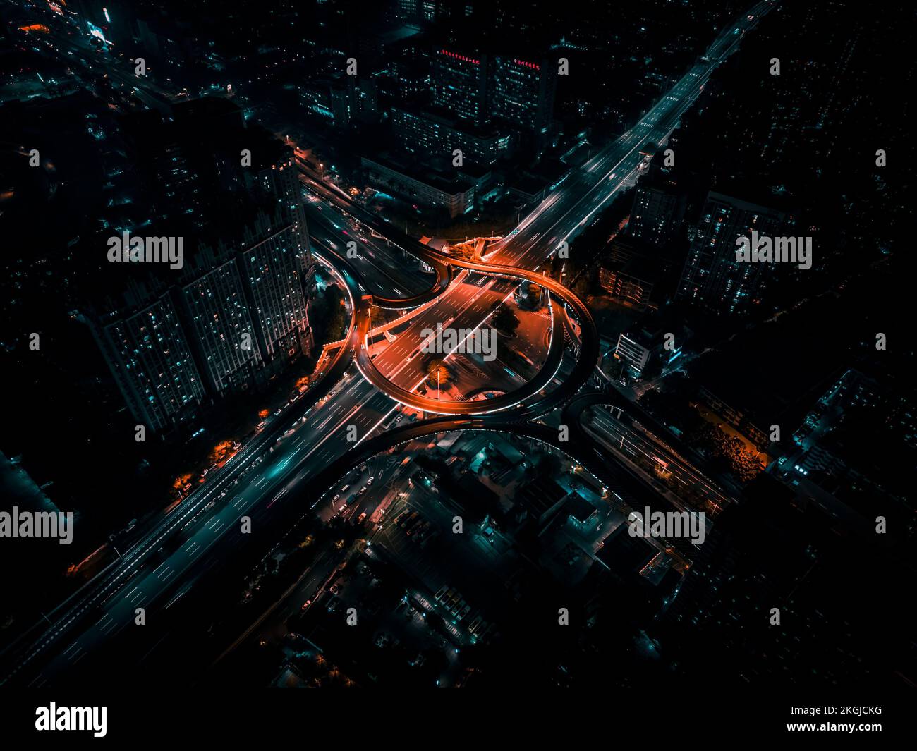 An aerial of 25 de Mayo night view with lights and building silhouettes