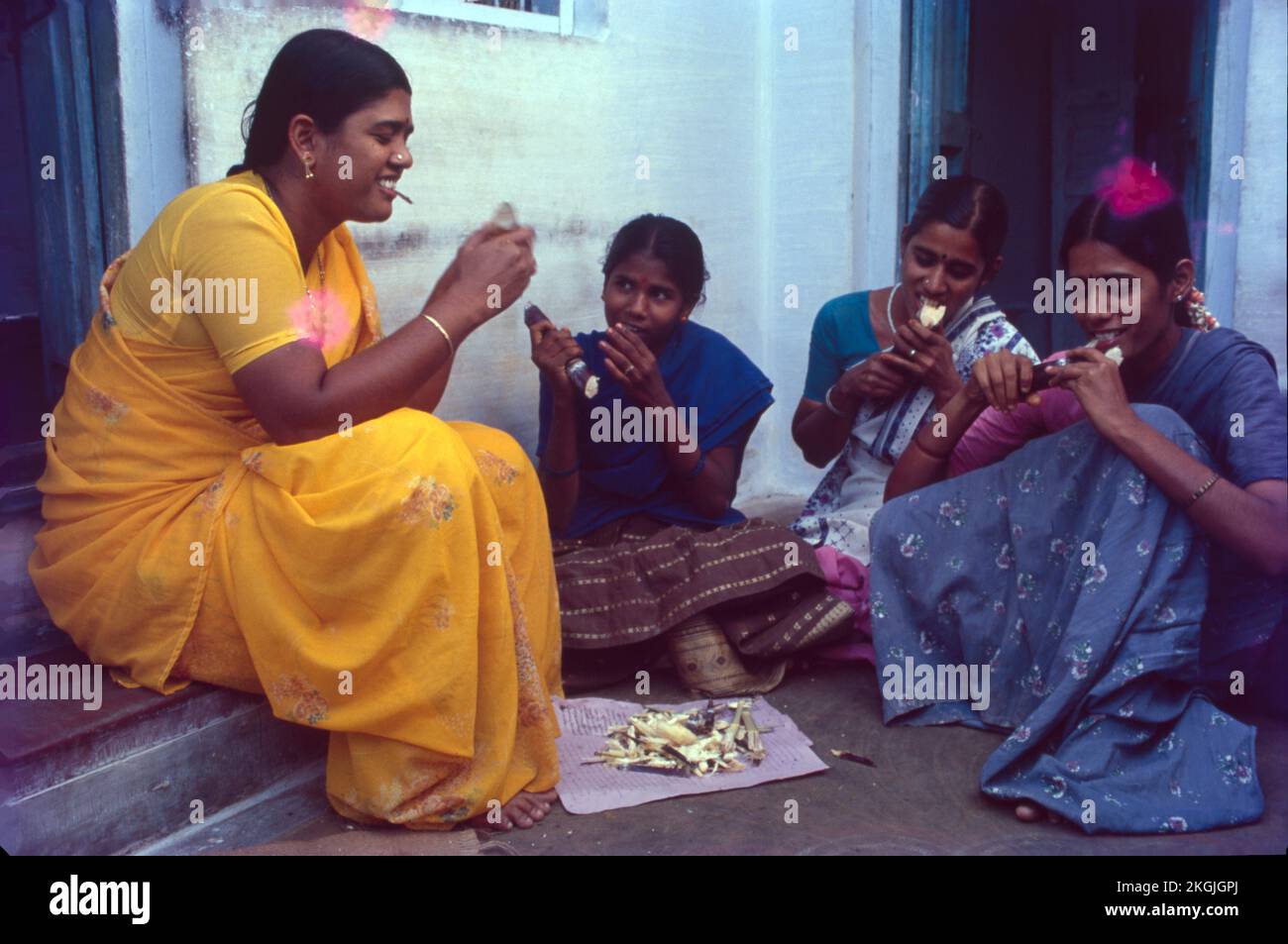 Family Meal at Pongal Time, Gobichetti Palayam, Tamil Nadu, India Stock Photo