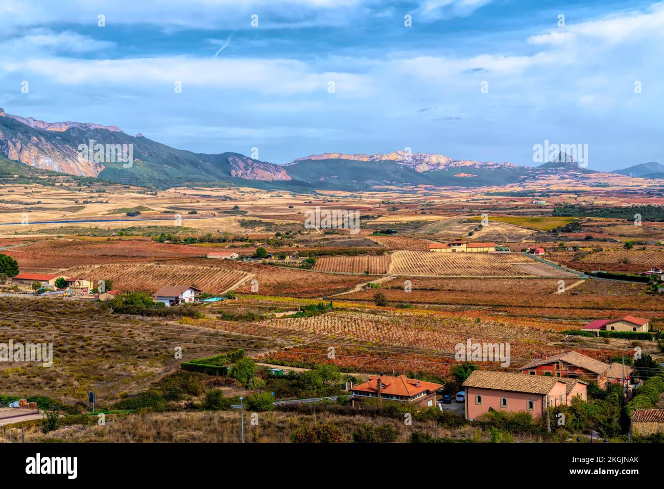 Rioja region vineyards and mountains view Laguardia Spain Basque area Stock Photo