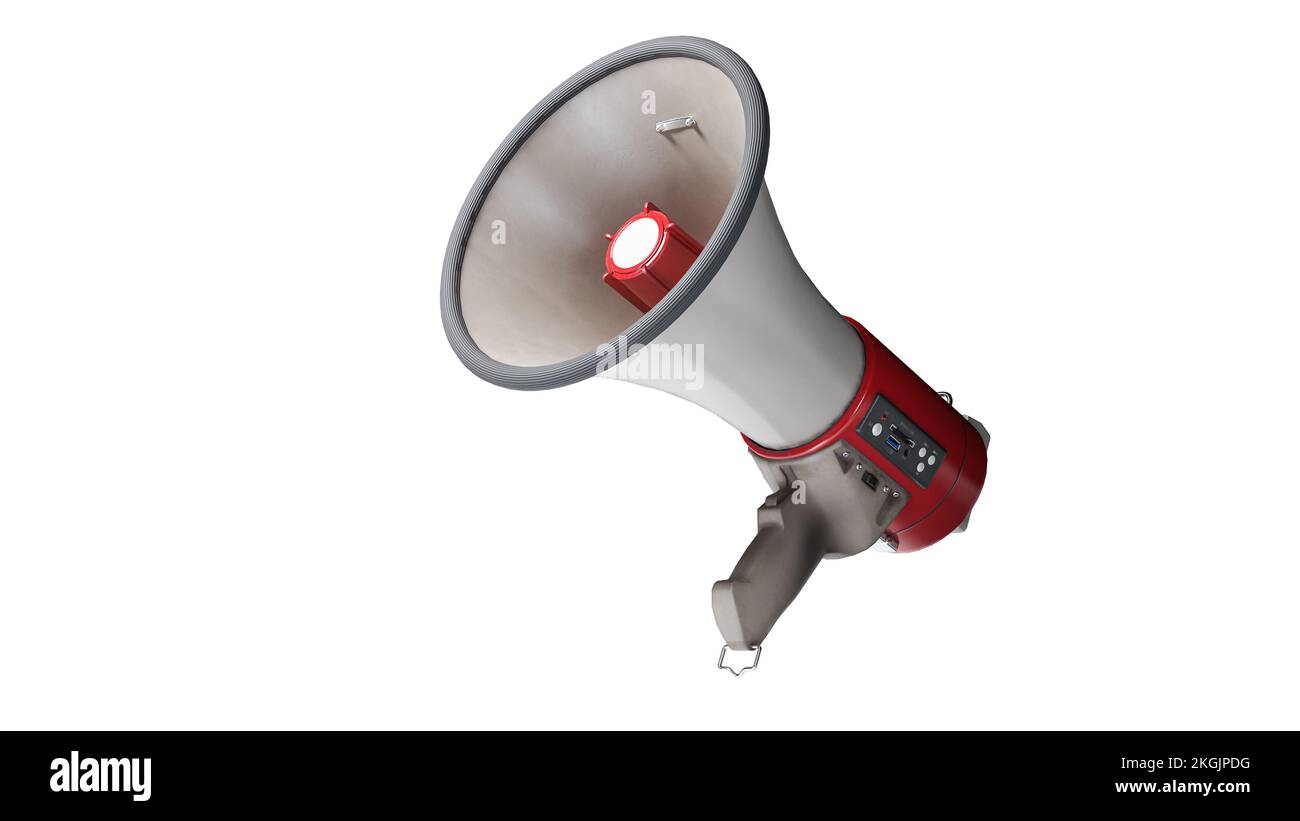Electronic megaphone isolated on white background with Clipping Path. Loud-speaking device Stock Photo