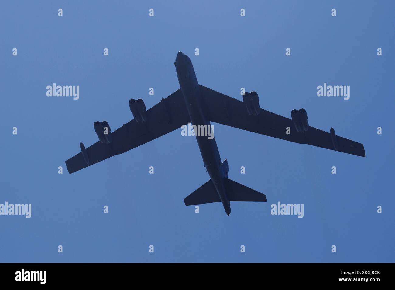 Boeing B-52H Flypast, RAF Valley, Anglesey, North Wales, United Kingdom. Stock Photo