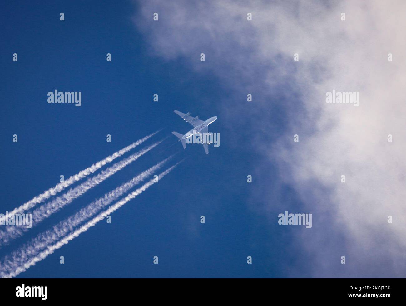 23 November 2022, Hessen, Frankfurt/Main: An Airbus A380 of Qatar Airways from the Emirate of Qatar flies over Frankfurt in the largely blue sky. Photo: Frank Rumpenhorst/dpa Stock Photo