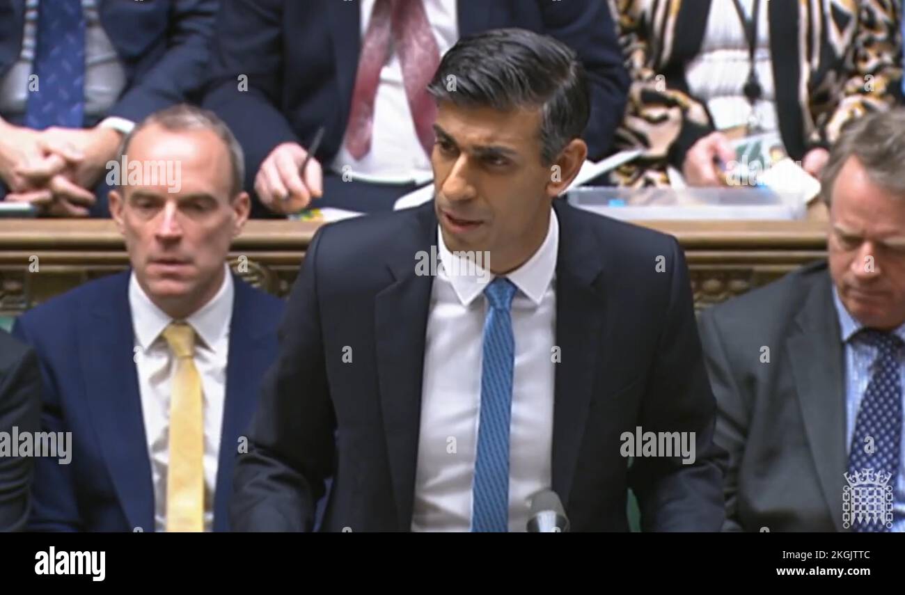 Prime Minister Rishi Sunak speaks during Prime Minister's Questions in the House of Commons, London. Stock Photo