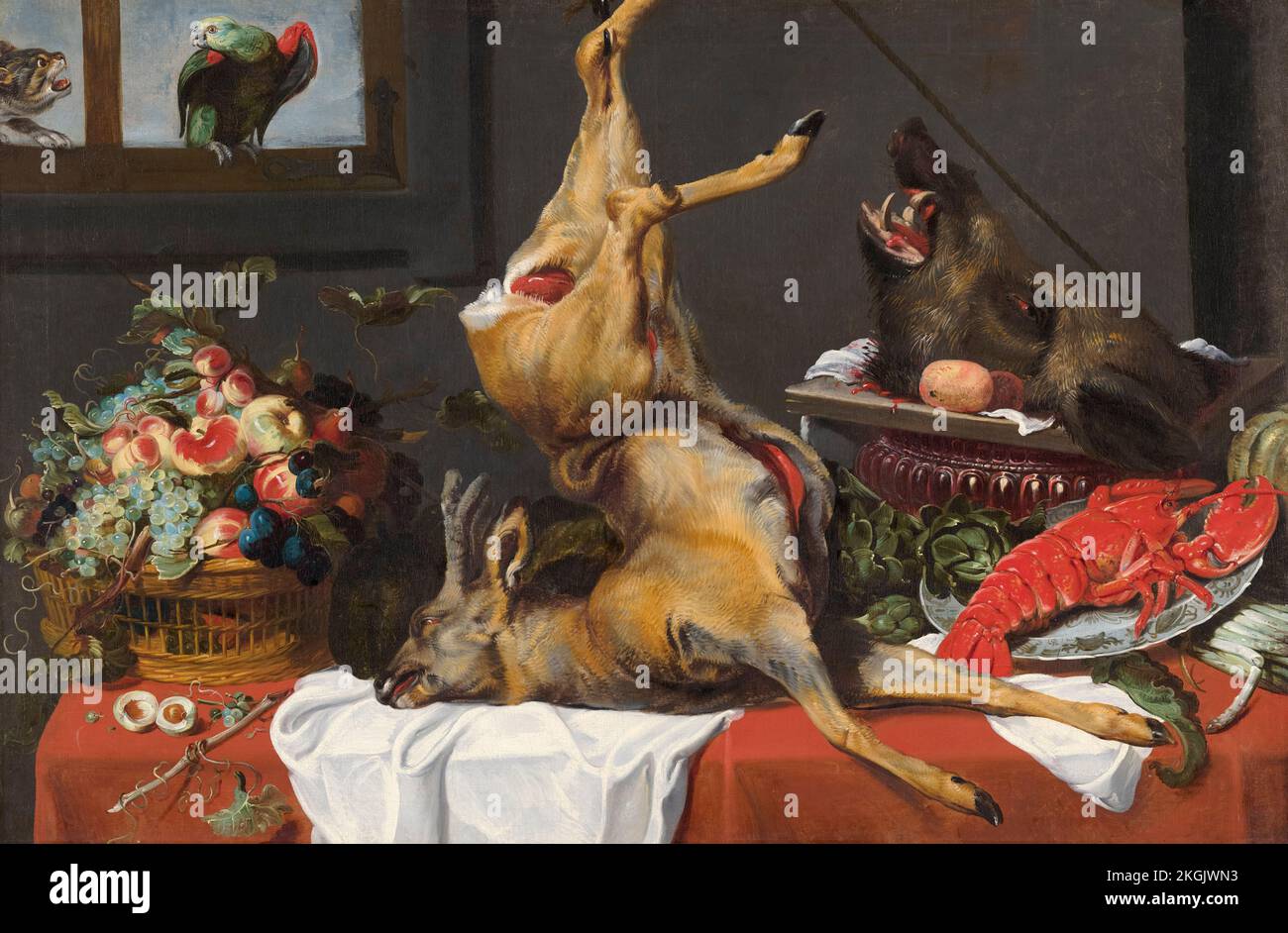 Workshop of Frans Snyders, Still Life with a Dead Stag, painting in oil on canvas, circa 1650 Stock Photo