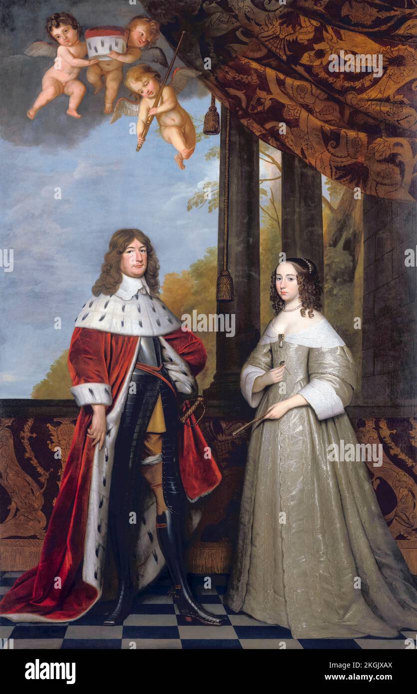 Frederick William (1620-1688), Elector of Brandenburg and Duke of Prussia, with his wife Countess Louise Henriette of Nassau (1627-1667), portrait painting in oil on canvas by Gerard van Honthorst, 1647 Stock Photo