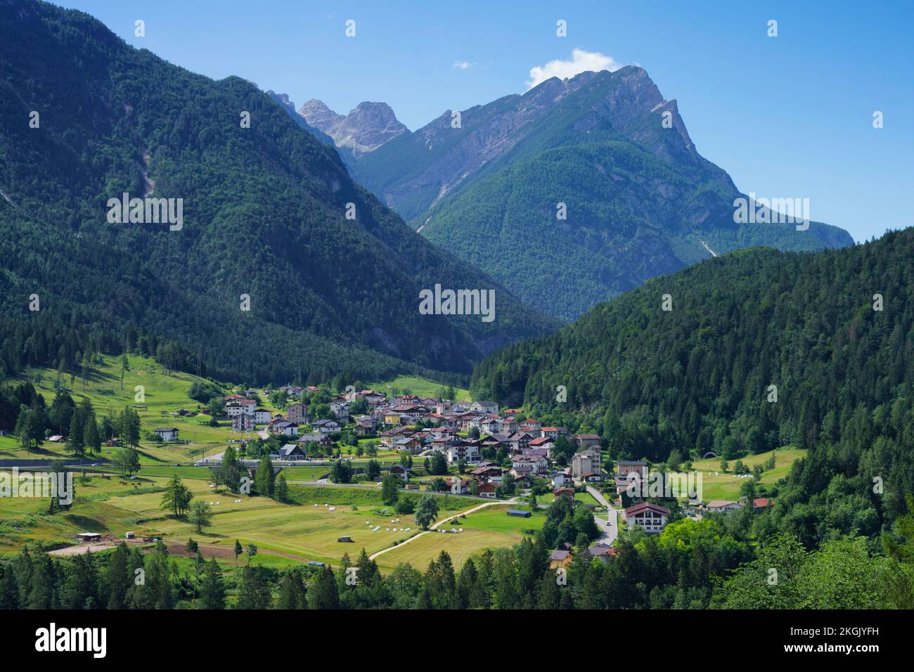 Mountain landscape at Pieve di Cadore, Belluno province, Veneto, Italy, at summer, on the cycleway Stock Photo