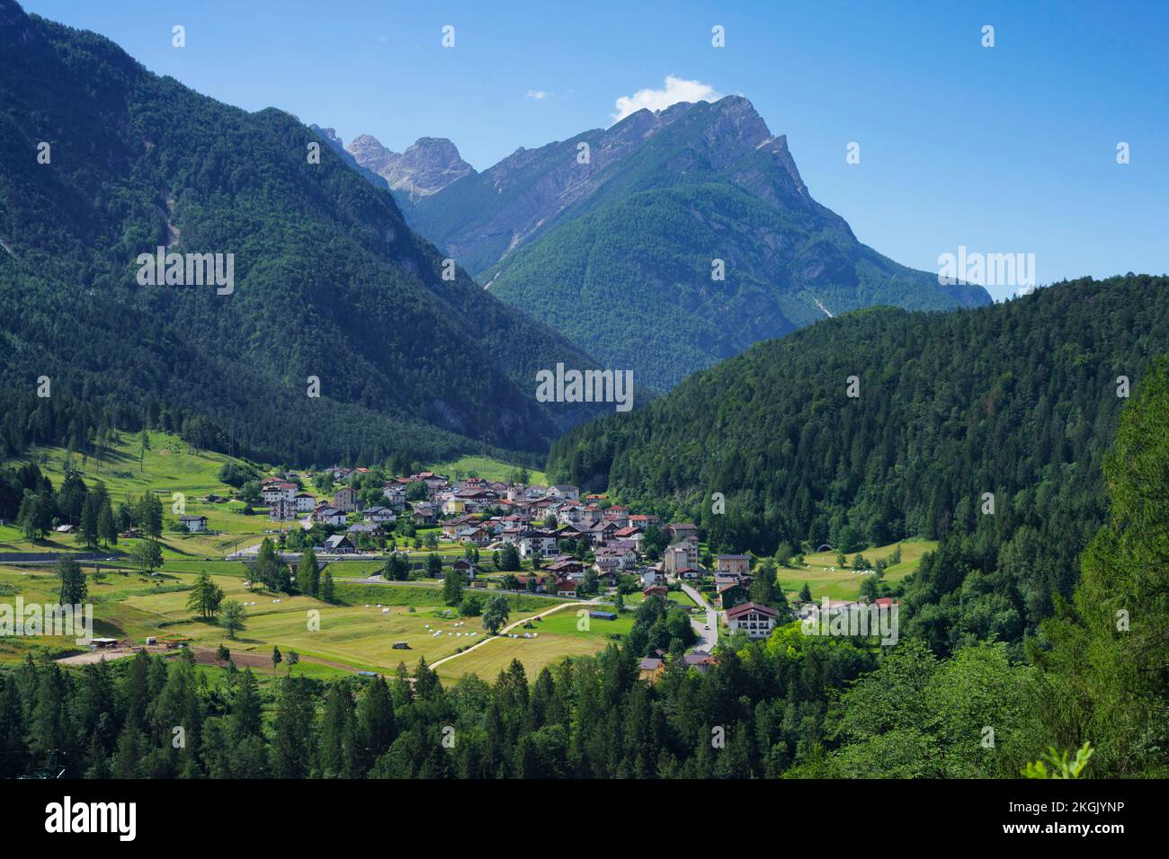 Mountain landscape at Pieve di Cadore, Belluno province, Veneto, Italy, at summer, on the cycleway Stock Photo