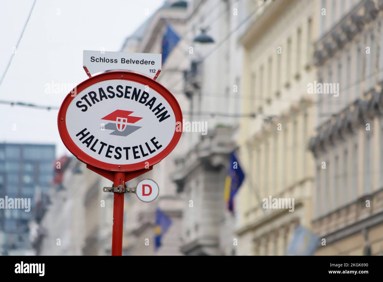 Tram stop of (Castle) Schloss Belvedere in Vienna, Austria. Stock Photo