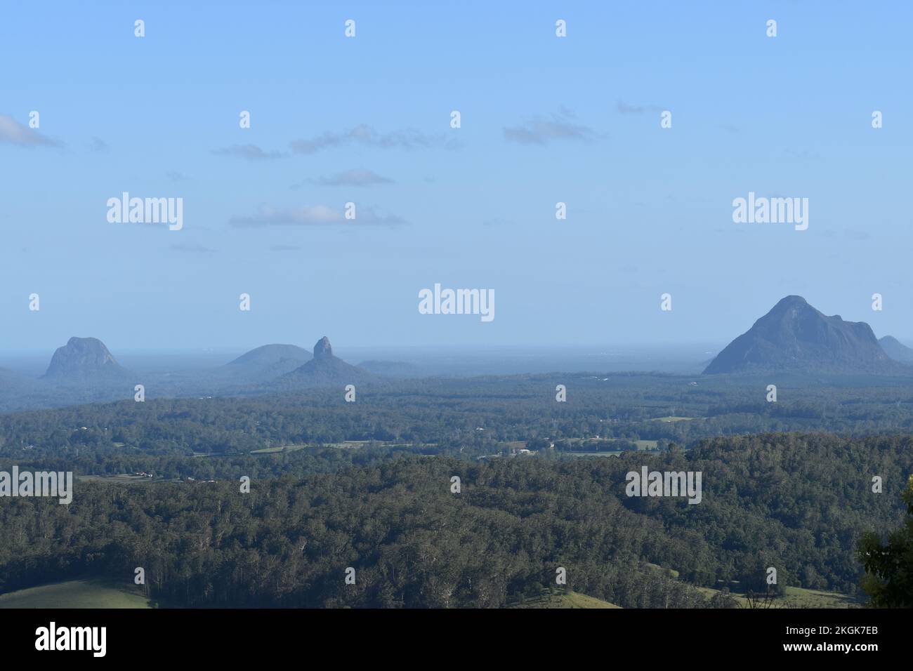 Glass House Mountains landscape from Maleny Stock Photo