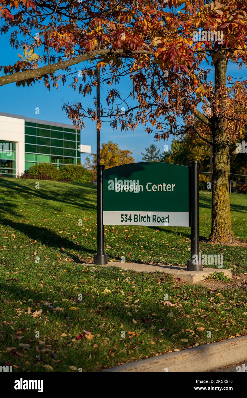 East Lansing MI October 29, 2022 Road sign for the MSU Spartans