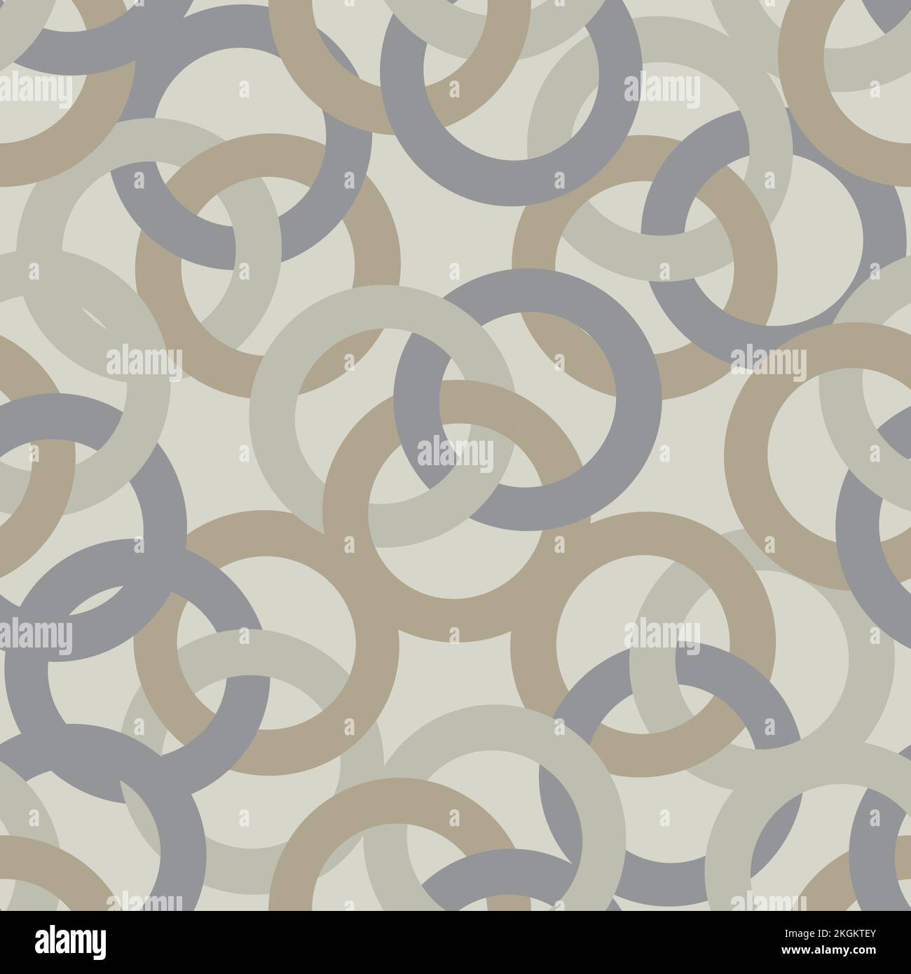 Tangled overlapping circles geometric seamless vector pattern background. Neutral color backdrop with interlocking loops. Dense weave repeat design Stock Vector