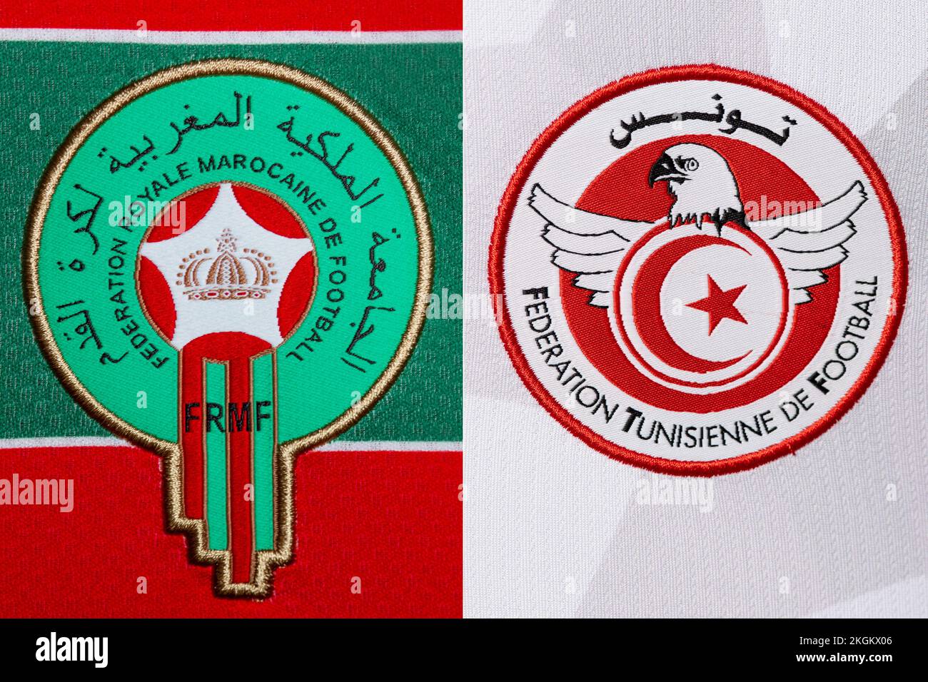 Close up of National Football team crest on home kit. FIFA World Cup Qatar 2022. Stock Photo