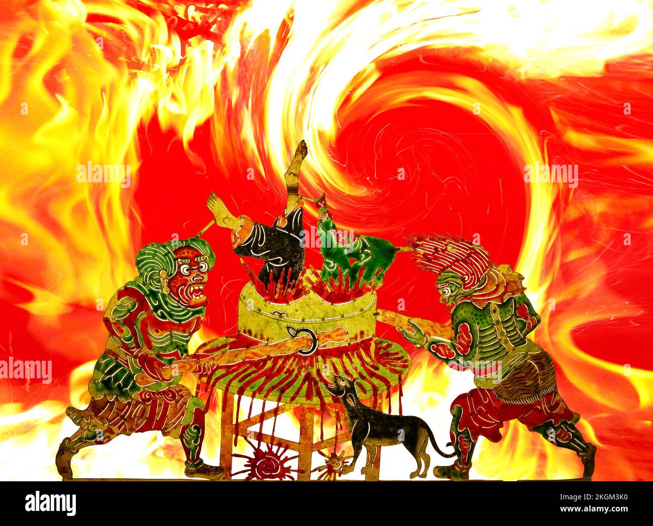 Ancient Art with a Modern Twist - Traditional Shadow Puppets from the Shaanxi Province placed on a contemporary background. Stock Photo