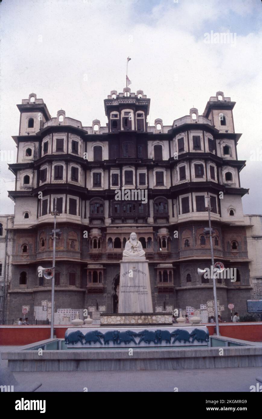 Rajwada is a historical palace in the city of Indore, Madhya Pradesh. It was built by the Holkars of the Maratha Empire about two centuries ago. This seven storied structure is located near the Chhatris. Stock Photo