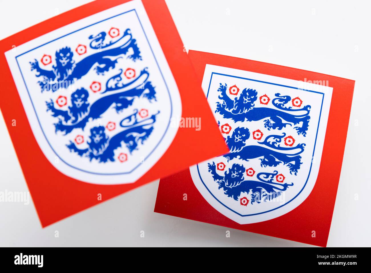 LONDON, UK - December 2022: England football logo Three lions national emblem badge Stock Photo