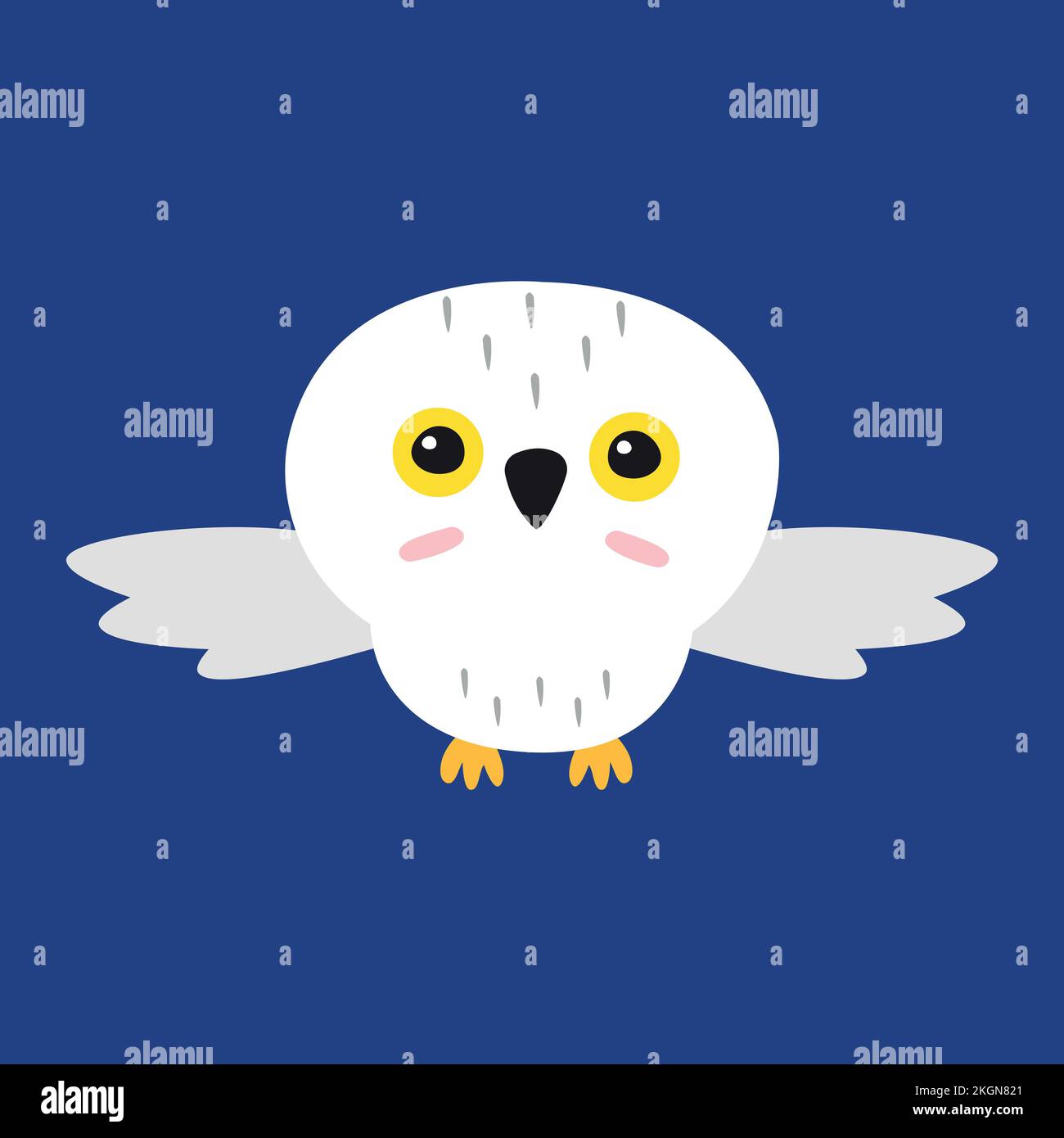 Vector flat cartoon polar flying owl isolated on blue background Stock ...
