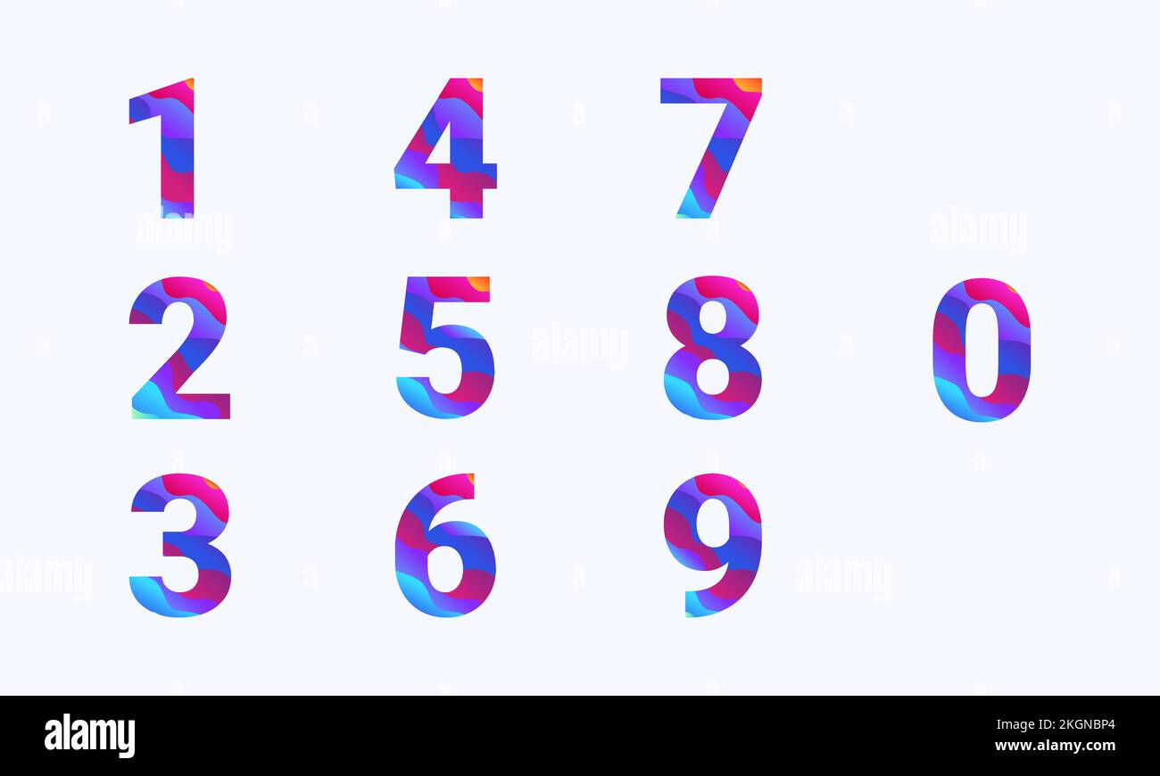 multicolour Numbers, zero, one, two, three, four, five, six, seven