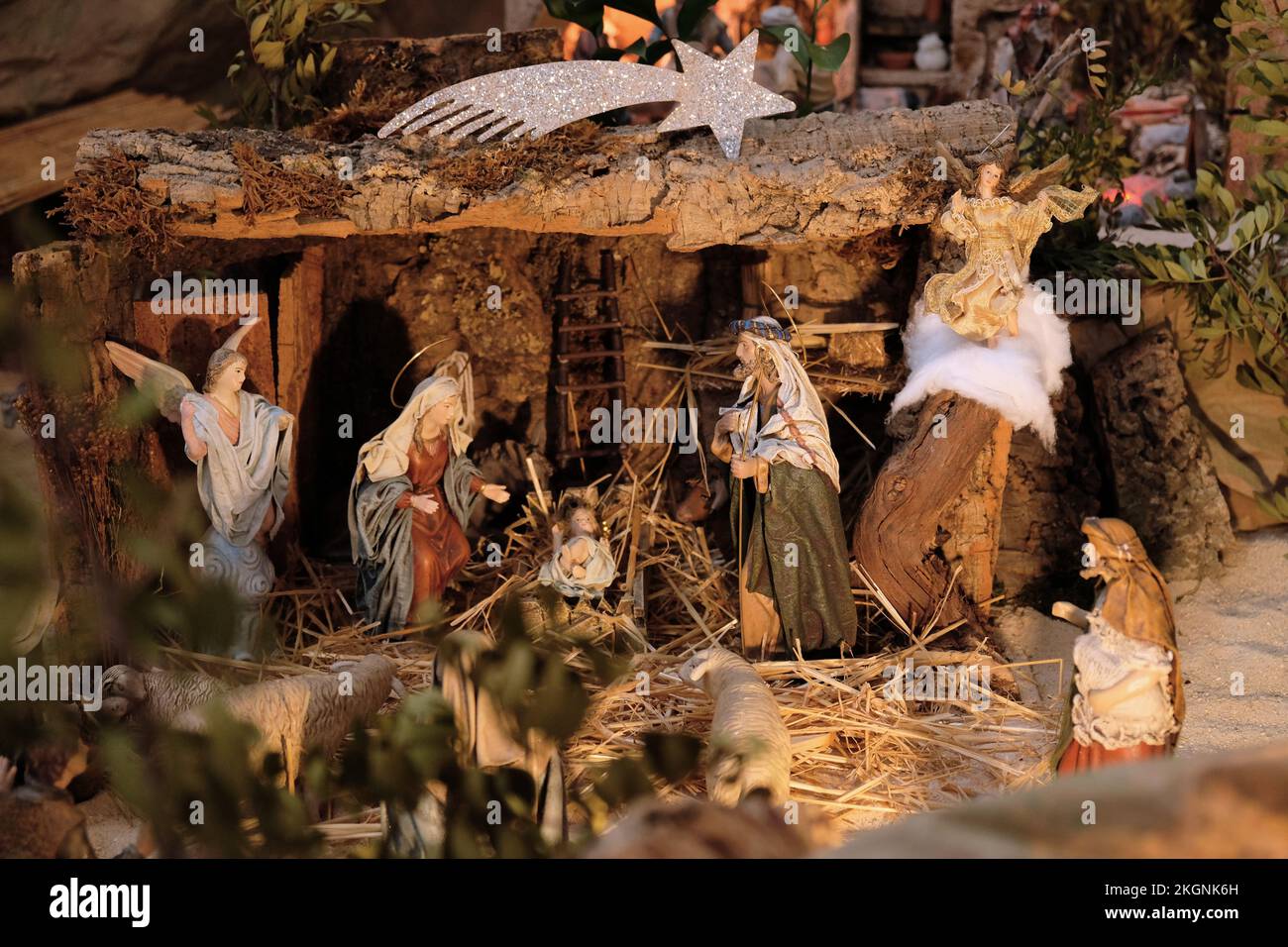 Nativity scene with baby Jesus. The Magi in the nativity scene