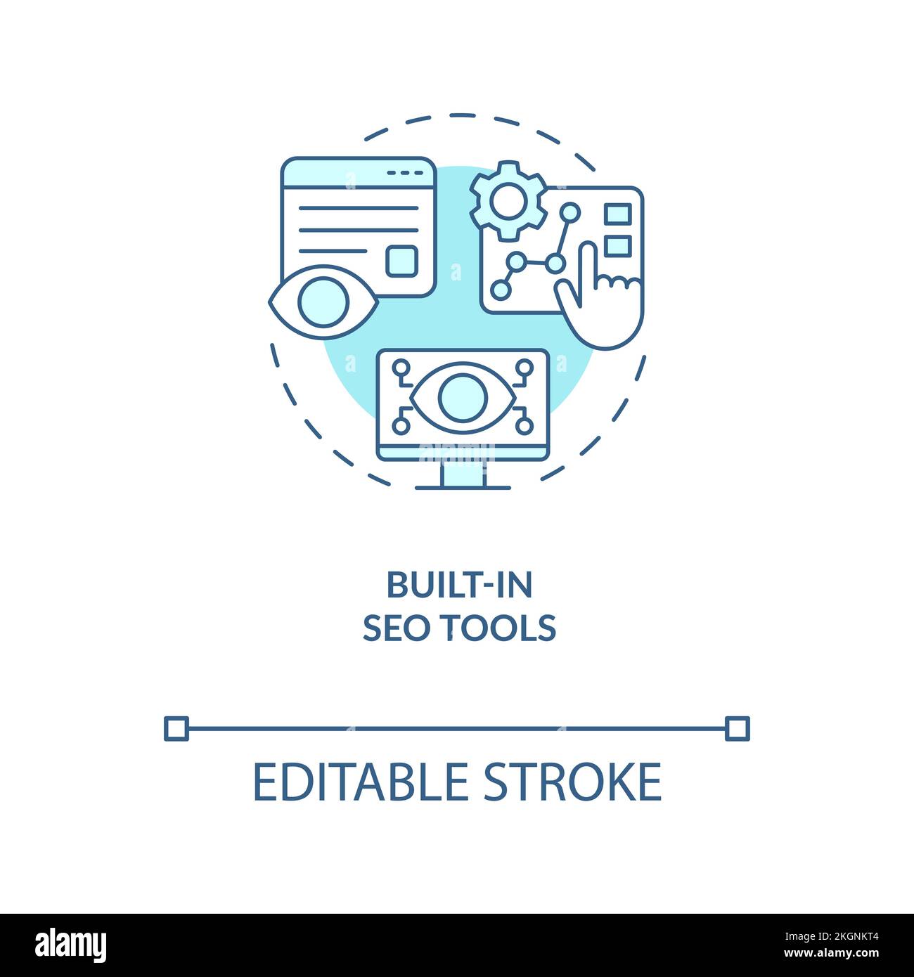 Built-in SEO tools turquoise concept icon Stock Vector