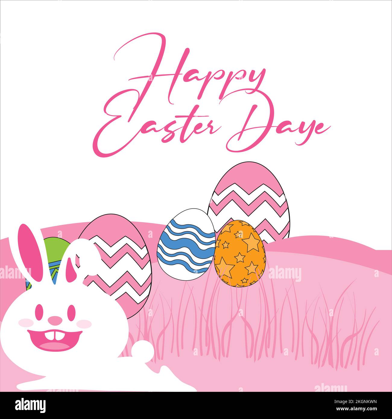 happy Easter banner illustration design, Easter Bunny laying down on the grass with Easter eggs, happy Easter Day Stock Vector