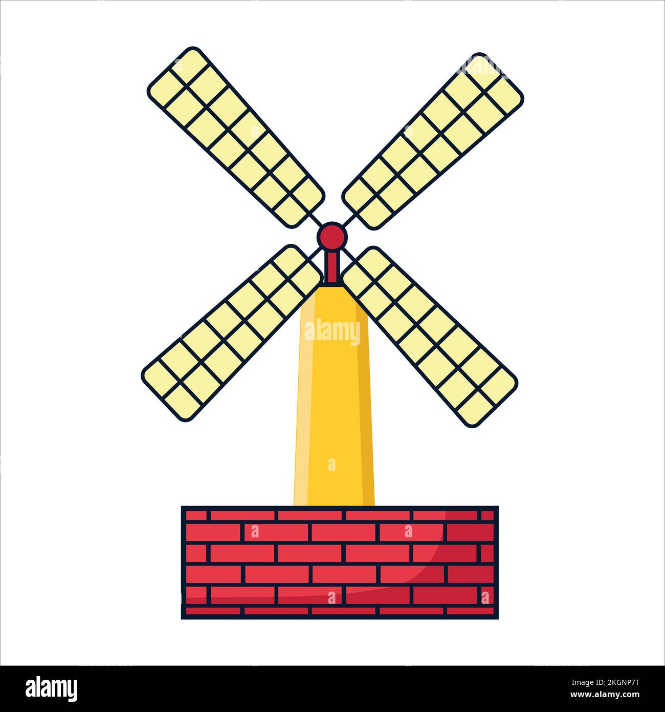 Mill icon in flat style. Mechanism grinding flour symbol illustration, Windmill. Brick mill. Icon mill. Simple, flat style. Graphic vector illustratio Stock Vector