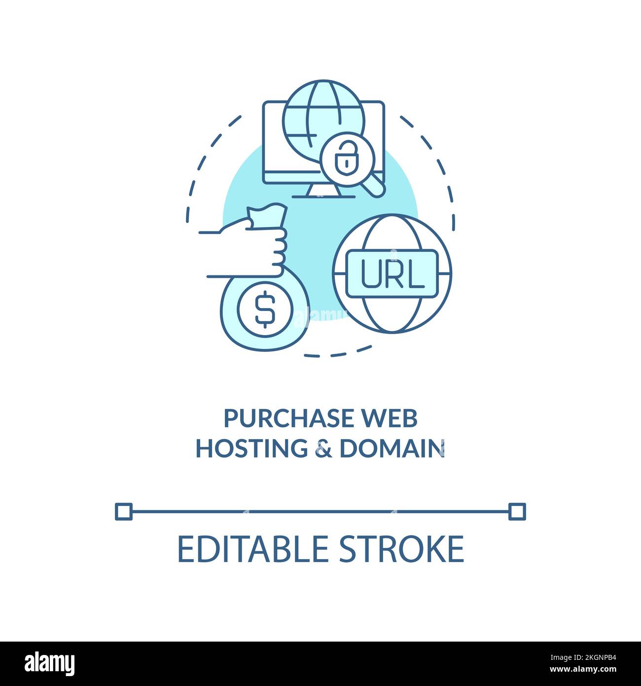 Purchase web hosting and domain turquoise concept icon Stock Vector