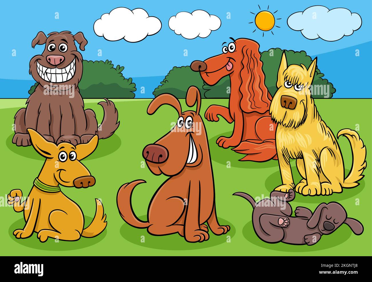 Cartoon illustration of happy dogs animal characters group Stock Vector