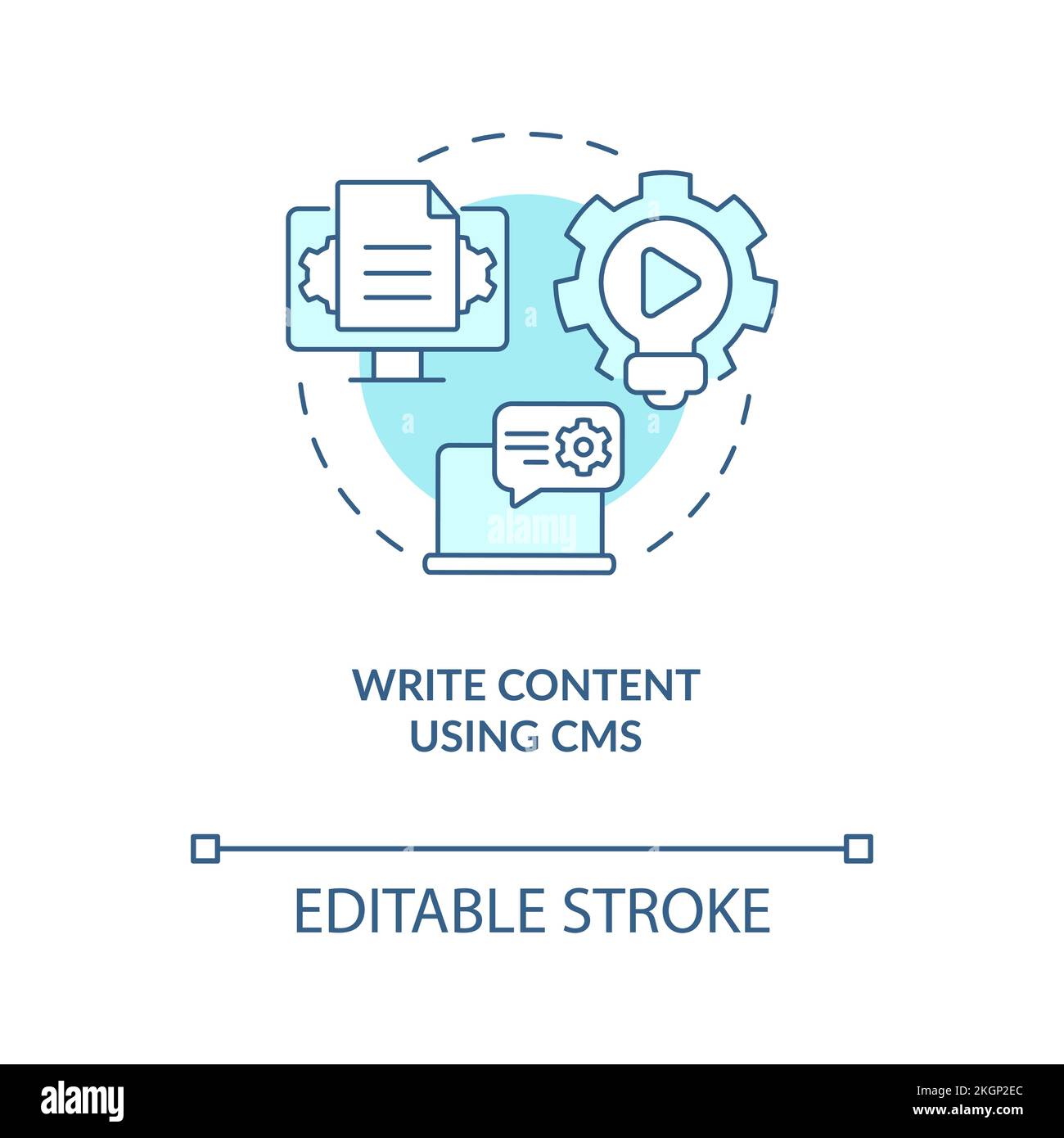 Write content using CMS turquoise concept icon Stock Vector