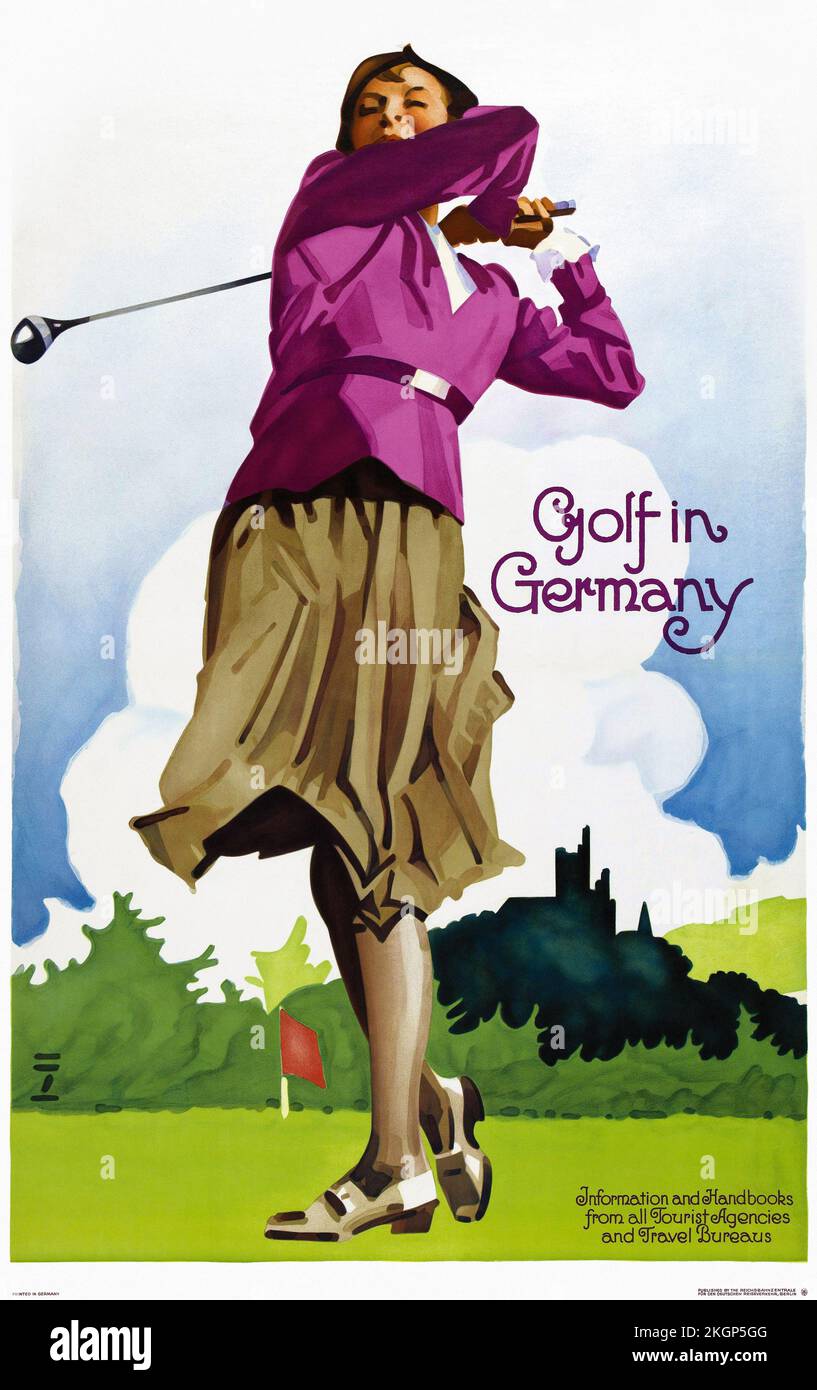 Golf in Germany by Ludwig Hohlwein (1874-1949). Poster published in 1930. Stock Photo