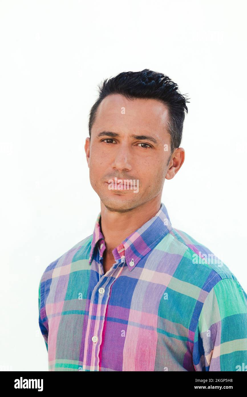 Man in shirt against white background Stock Photo
