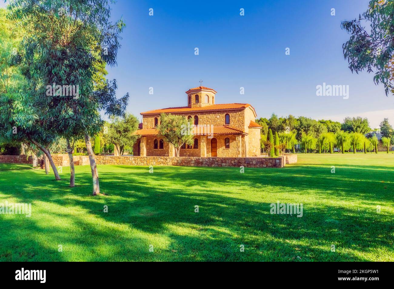 Greece, Central Macedonia, Halkidiki, Small stone church in summer Stock Photo