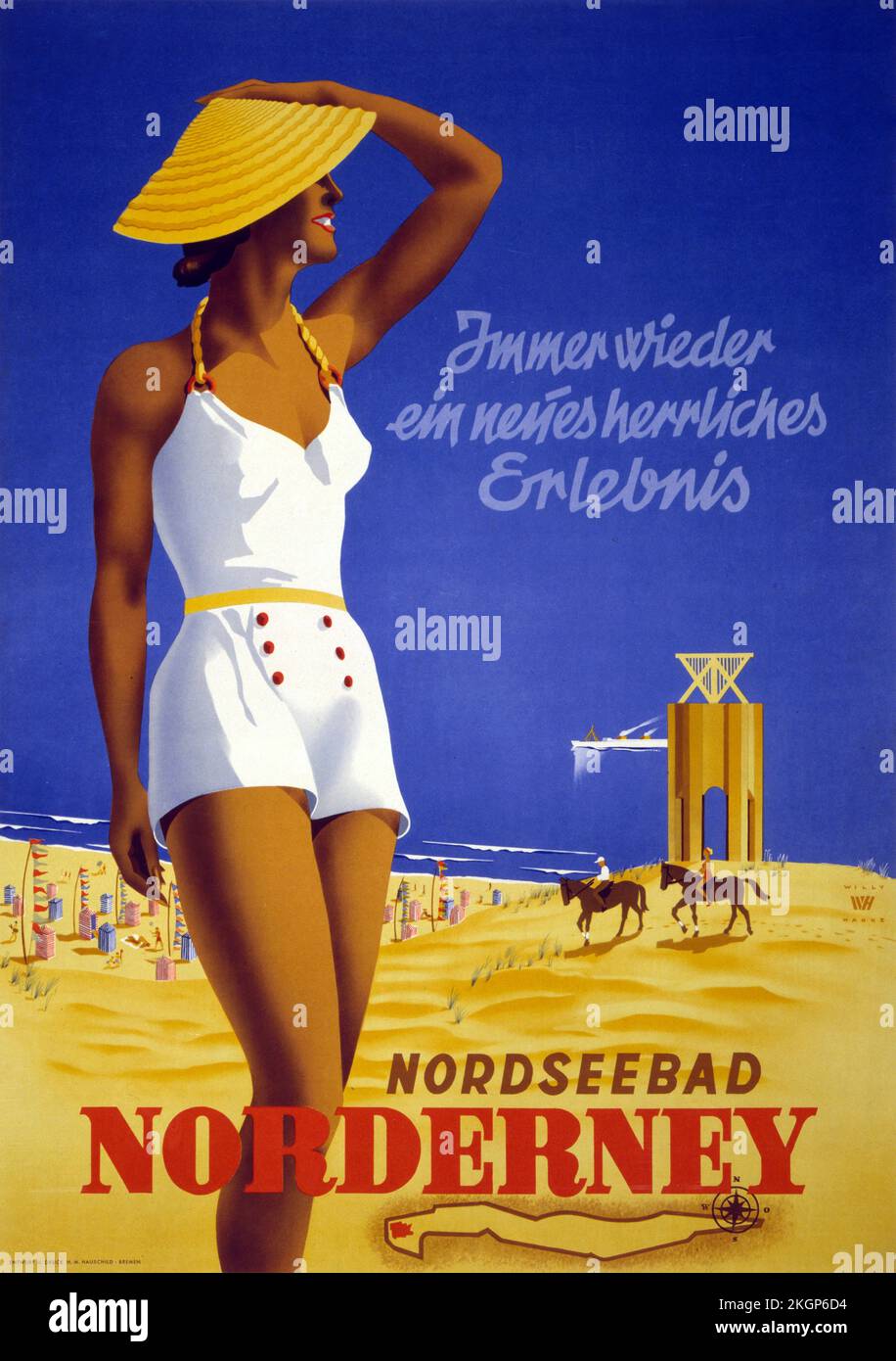 Nordseebad Norderney by Willy Hanke (dates unknown). Poster published in 1930 in Germany. Stock Photo