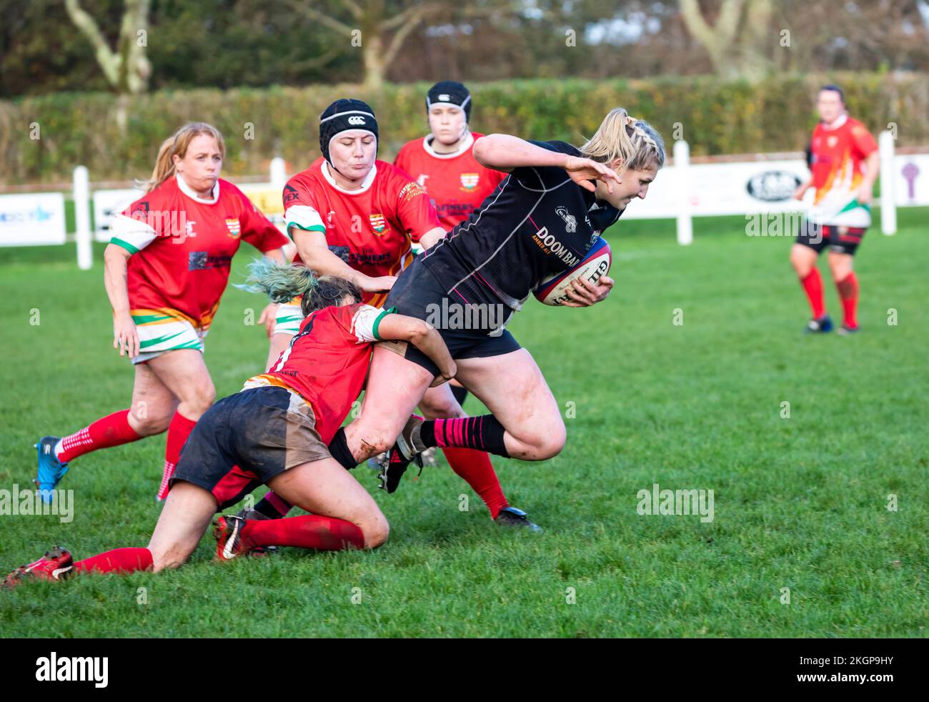 Camborne ladies Rugby team game against Launceston in Camborne, Cornwall Stock Photo