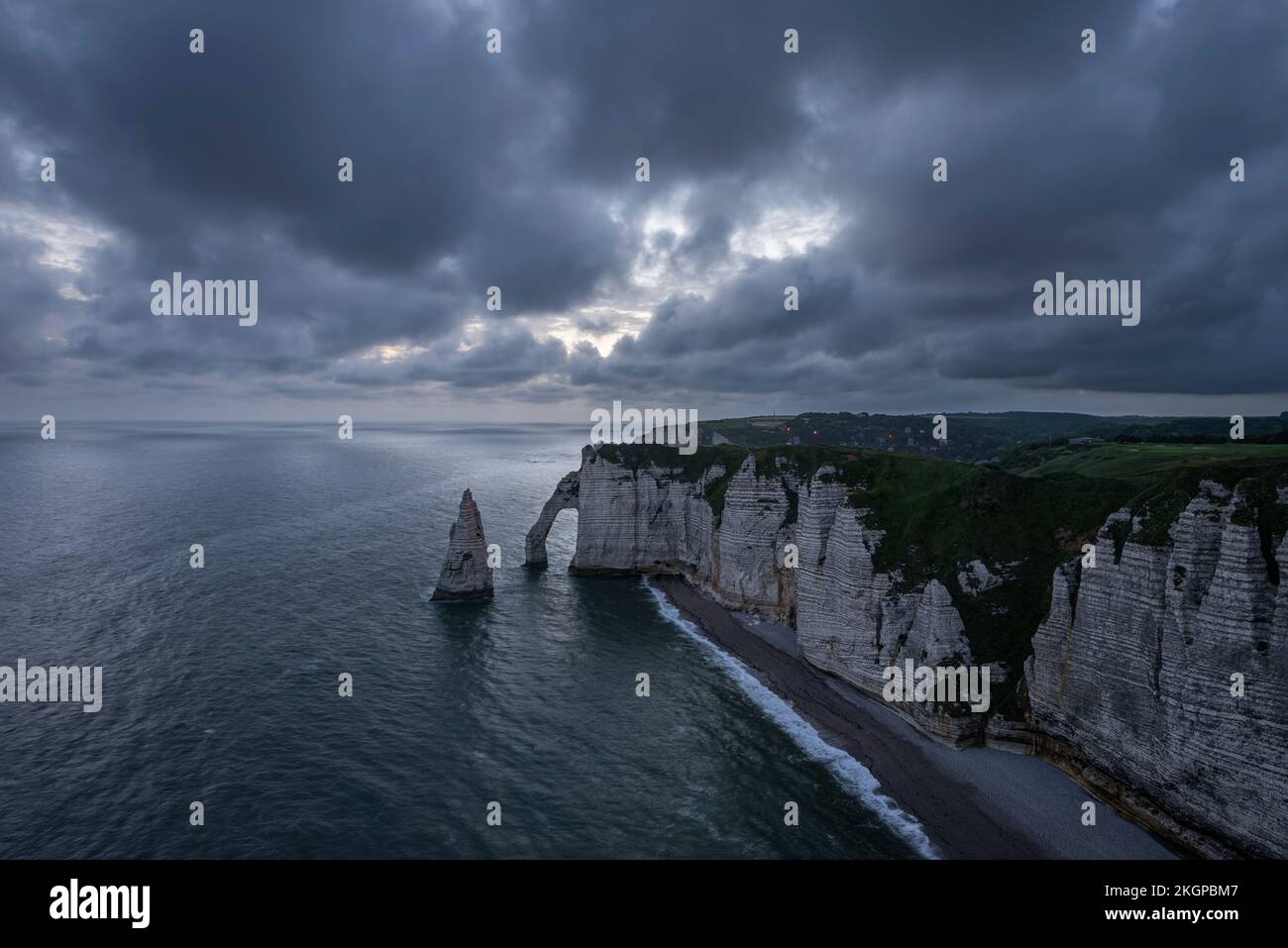 France, Normandy, Etretat, Falaise dAval cliffs and Aiguille dEtretat ...