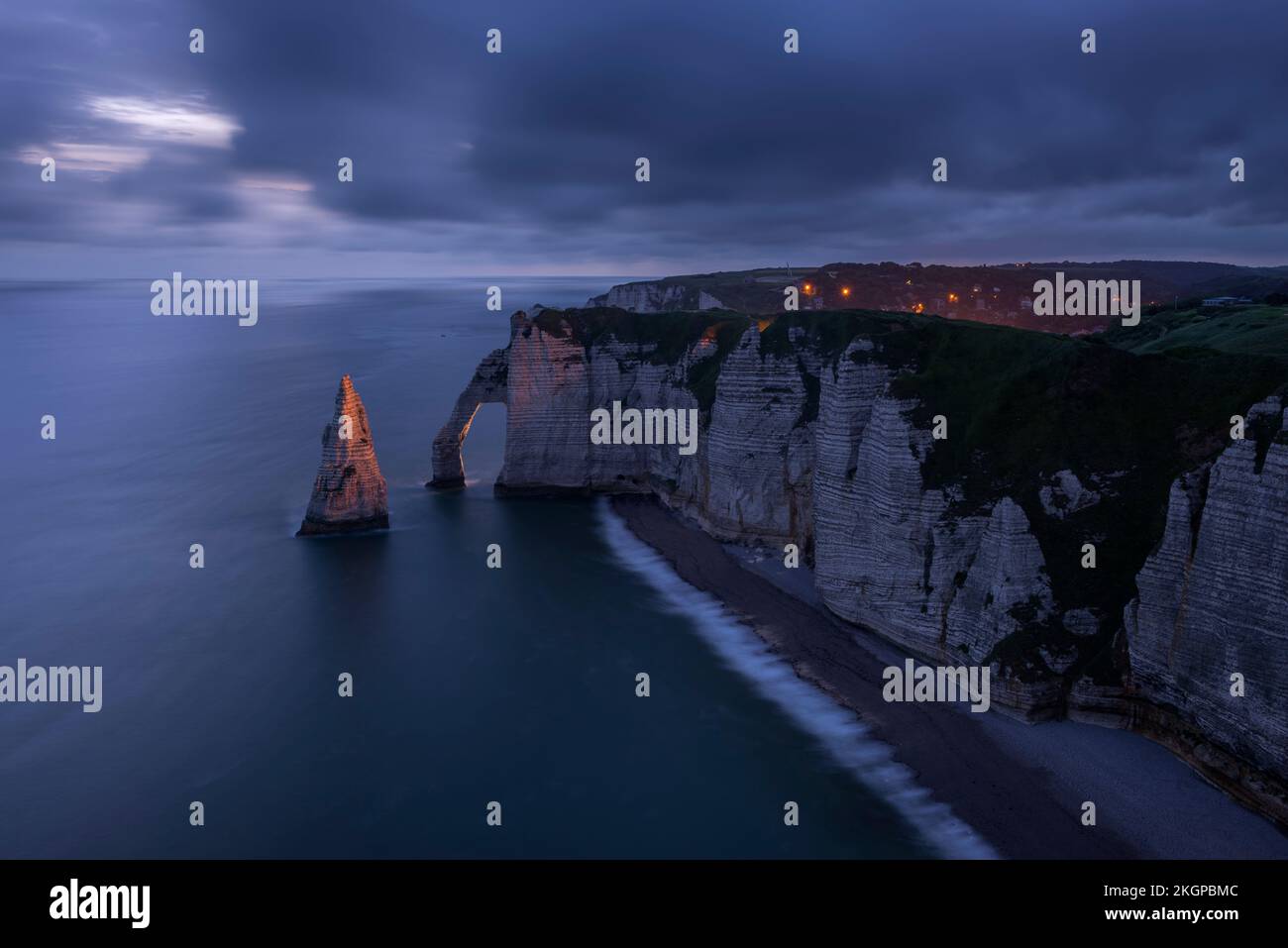 France, Normandy, Etretat, Falaise dAval cliffs and Aiguille dEtretat ...