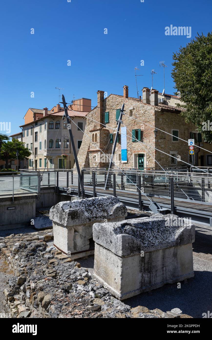 Italy, Friuli Venezia Giulia, Grado, Archaeological excavation of Basilica della Corte at Piazza Biagio Marin Stock Photo