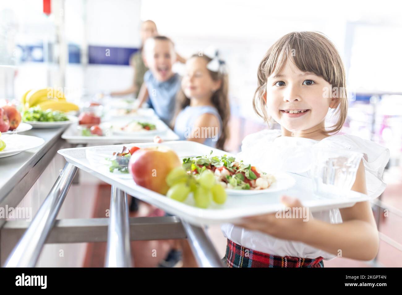 Happy School Children Holding Food Tray in Canteen Stock Photo - Image of  education, child: 142597954