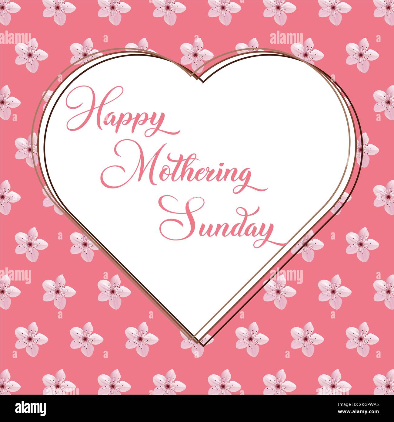 Mothering Sunday banner with cherry blossoms. Pink flowers over blue painted stripes on white. Mothering Sunday greeting card template, rectangular fr Stock Vector